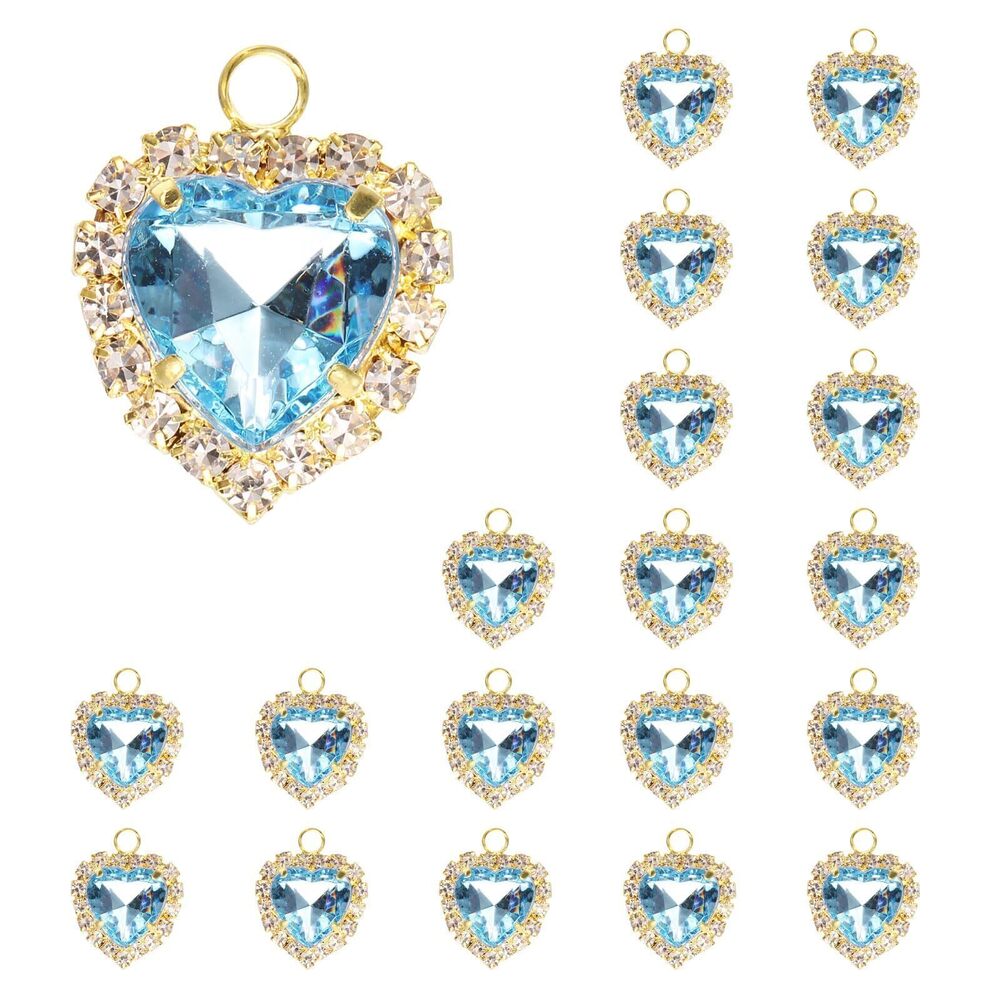 6148 20 Pcs Rhinestone Heart Charm Crystal Heart Rhinestones Pendants Flat